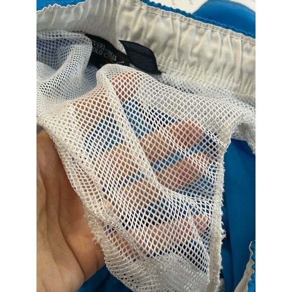 Beverly Hills Polo Club Men’s Swim Trunks M Blue White Trim Cargo Pockets Logo - Picture 16 of 16